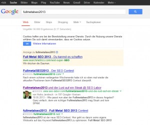 Bild der Google-SERP zum Suchbegriff FullMetalSEO2013