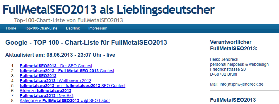 Lieblingsdeutscher Ranking zu FullMetalSEO2013